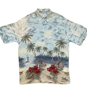 Pierre Cardin Vintage Shirt Mens Size L 100% Rayon Hawaiian Short Sleeve